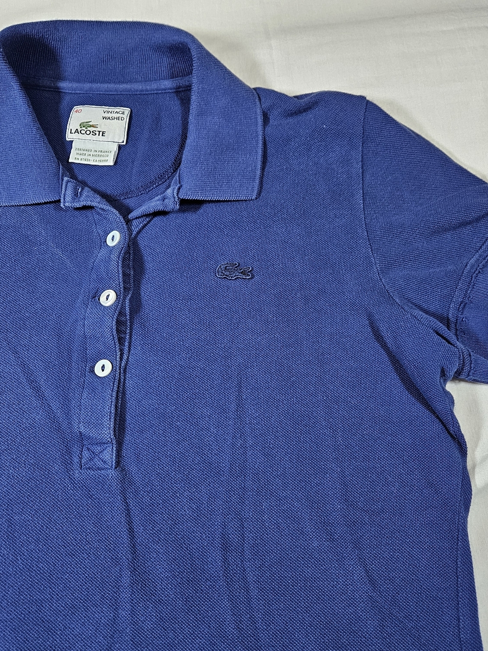 Lacoste Vintage Washed Polo Shirt Women's Size 40 Blue Cotton Piqué Devanlay